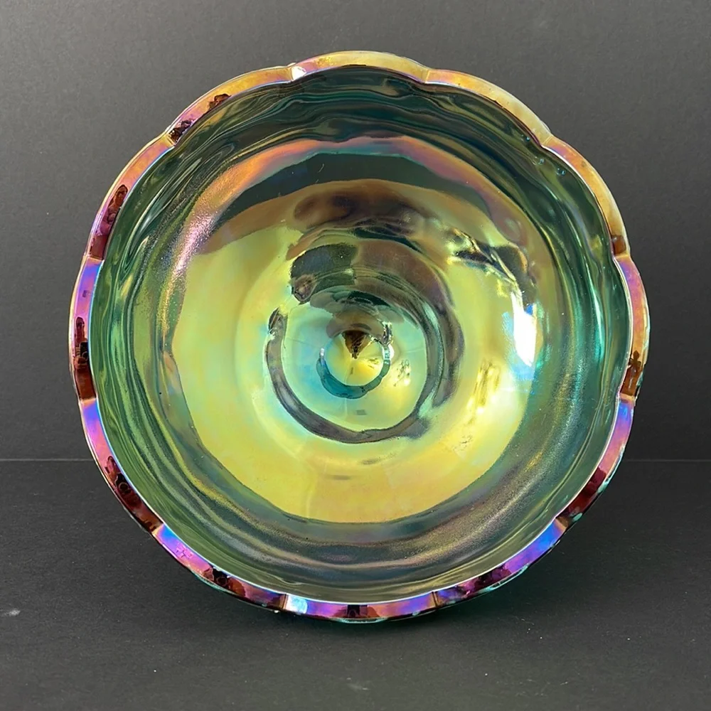 Indiana Glass Peacock Blue Carnival Glass with Garland Pedestal Bowl‎